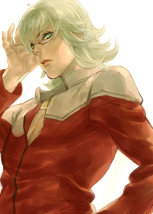androgynous, barnaby_brooks_jr, blonde_hair, glasses, green_eyes, jacket, jewelry, male