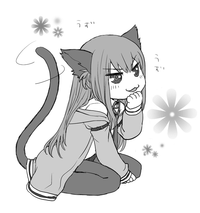 animal_ears, cat_ears, cat_tail, chibi, jacket, kemonomimi_mode, legwear_under_shorts, makise_kurisu