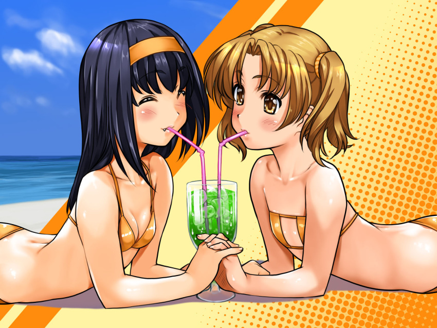 ^_^, akiba_youko, bikini, blush, breasts, brown_eyes, brown_hair, child