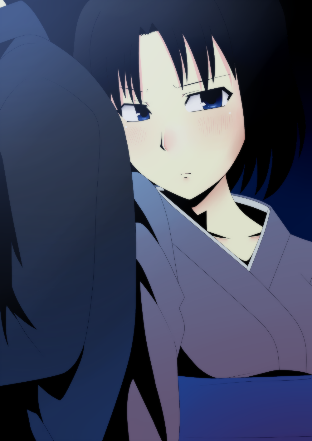 blush, highres, japanese_clothes, kara_no_kyoukai, kimono, ryougi_shiki, short_hair, taitaitaira