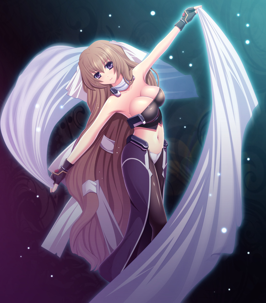 aoi_kimi, armpits, bare_shoulders, bodysuit, breasts, brown_hair, cleavage, dancing