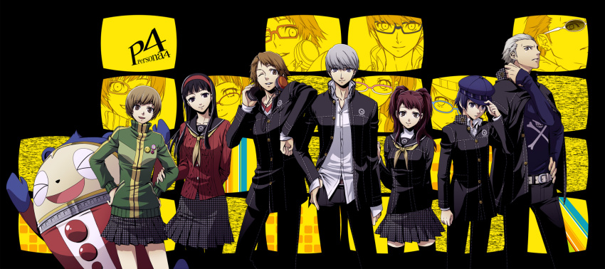 4girls, amagi_yukiko, cabbie_hat, hanamura_yousuke, hat, headphones, highres, kujikawa_rise