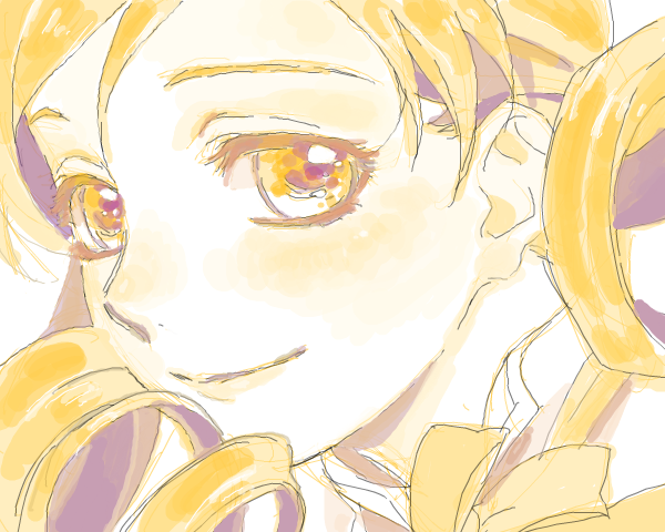 close-up, drawr, drill_hair, mahou_shoujo_madoka_magica, smile, tan_tan_tanuki, tomoe_mami, twin_drills