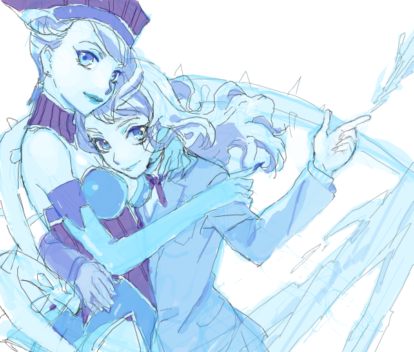 blazer, blue, blue_rose_(tiger_&amp;_bunny), choker, drawr, dual_persona, elbow_gloves, gloves