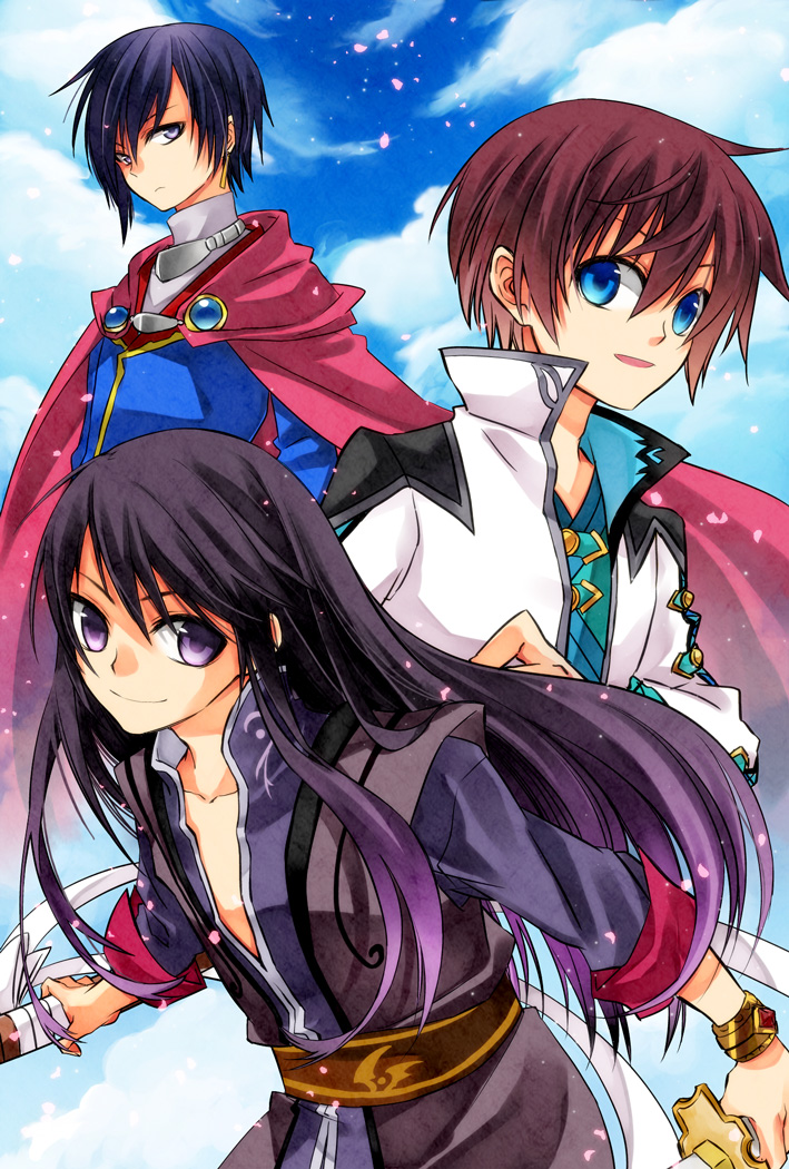 argent-ag, asbel_lhant, belt, black_hair, blue_eyes, bracelet, cape, coat