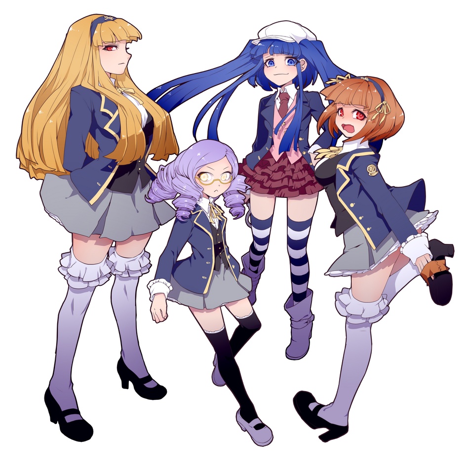 :<, black_legwear, blonde_hair, blue_eyes, blue_hair, brown_hair, cornelia_(umineko), dlanor_a_knox
