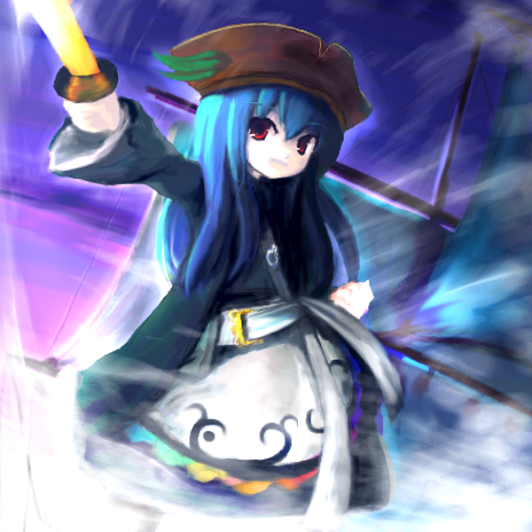 chipika, disney, hat, hinanawi_tenshi, parody, pirate, pirates_of_the_caribbean, red_eyes