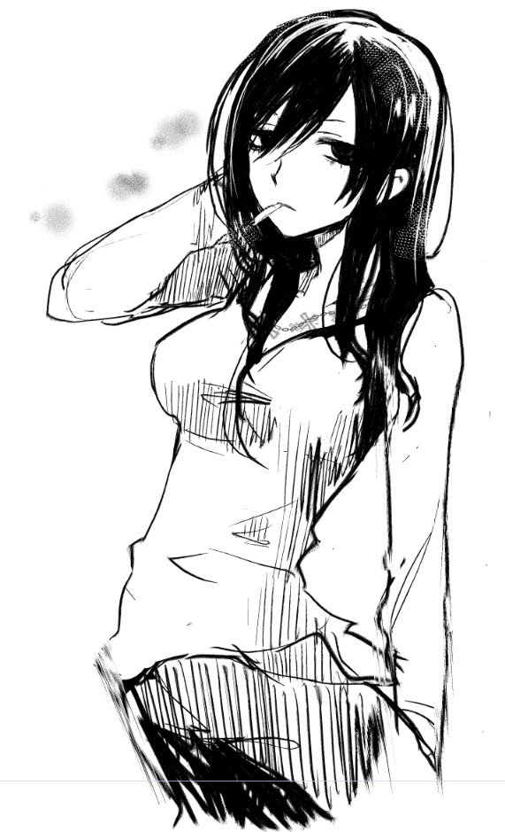hoozuki-san_chi_no_aneki, hoozuki_kaede, igarashi_ran_(igatz), igatz, long_hair, monochrome, rough, sketch