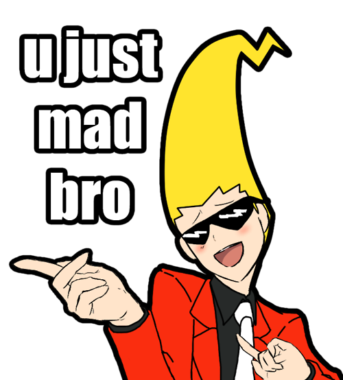 blonde_hair, blush, formal, ghost_trick, necktie, open_mouth, pompadour, sissel, solo, suit, sunglasses, transparent_background, yomiel