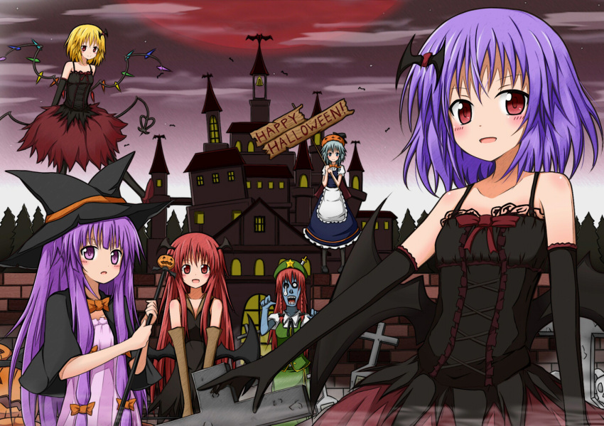 :d, :o, alternate_costume, alternate_headwear, apron, bare_shoulders, bat, bat_wings