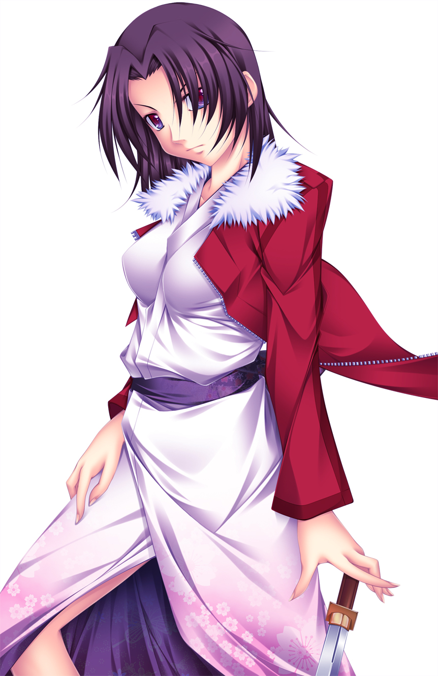 ekureeru, highres, jacket, japanese_clothes, kara_no_kyoukai, kimono, knife, purple_hair