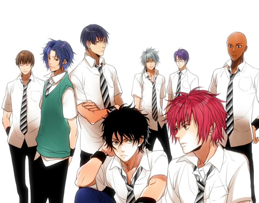 bald, black_hair, brown_hair, dark_skin, kirihara_akaya, kuwahara_jackal, male, marui_bunta
