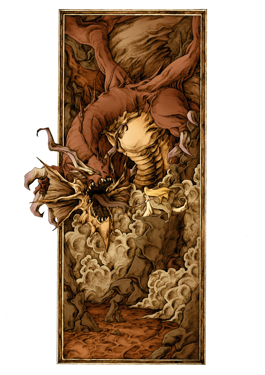 bolt0002, copyright_request, dragon, dust, highres, horns, no_humans, roaring