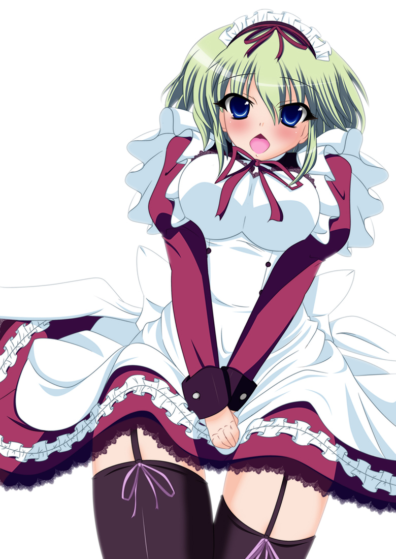 angelina_nanatsu_sewell, blue_eyes, garter_straps, green_hair, maid, maid_headdress, mashiroiro_symphony, negative_(artist)