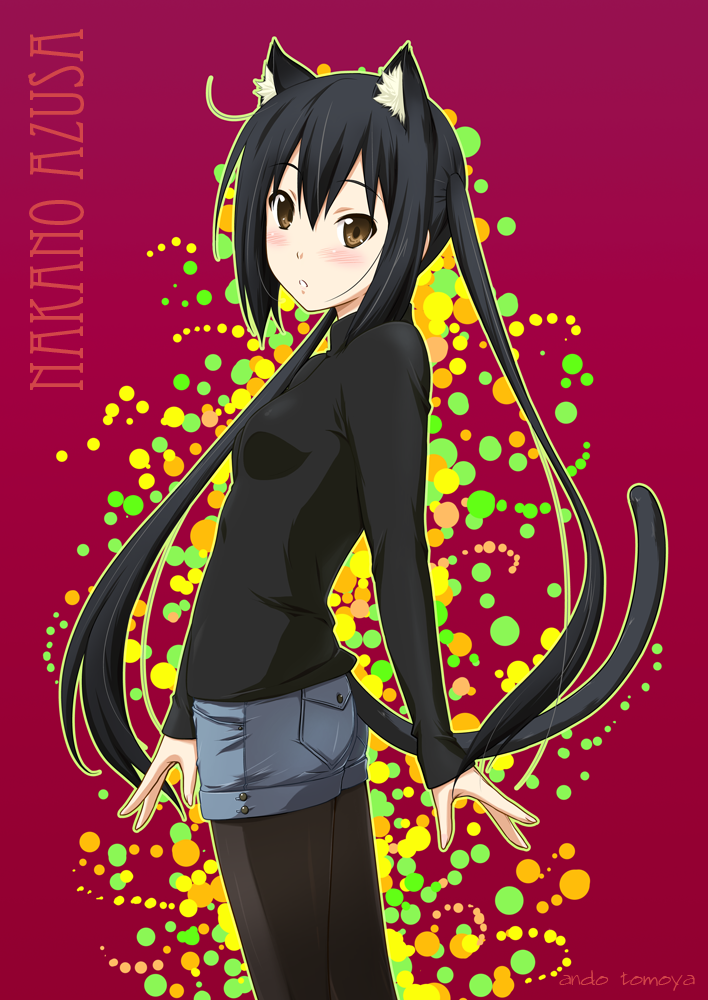 andou_tomoya, animal_ears, black_hair, black_legwear, blush, brown_eyes, cat_ears, cat_tail