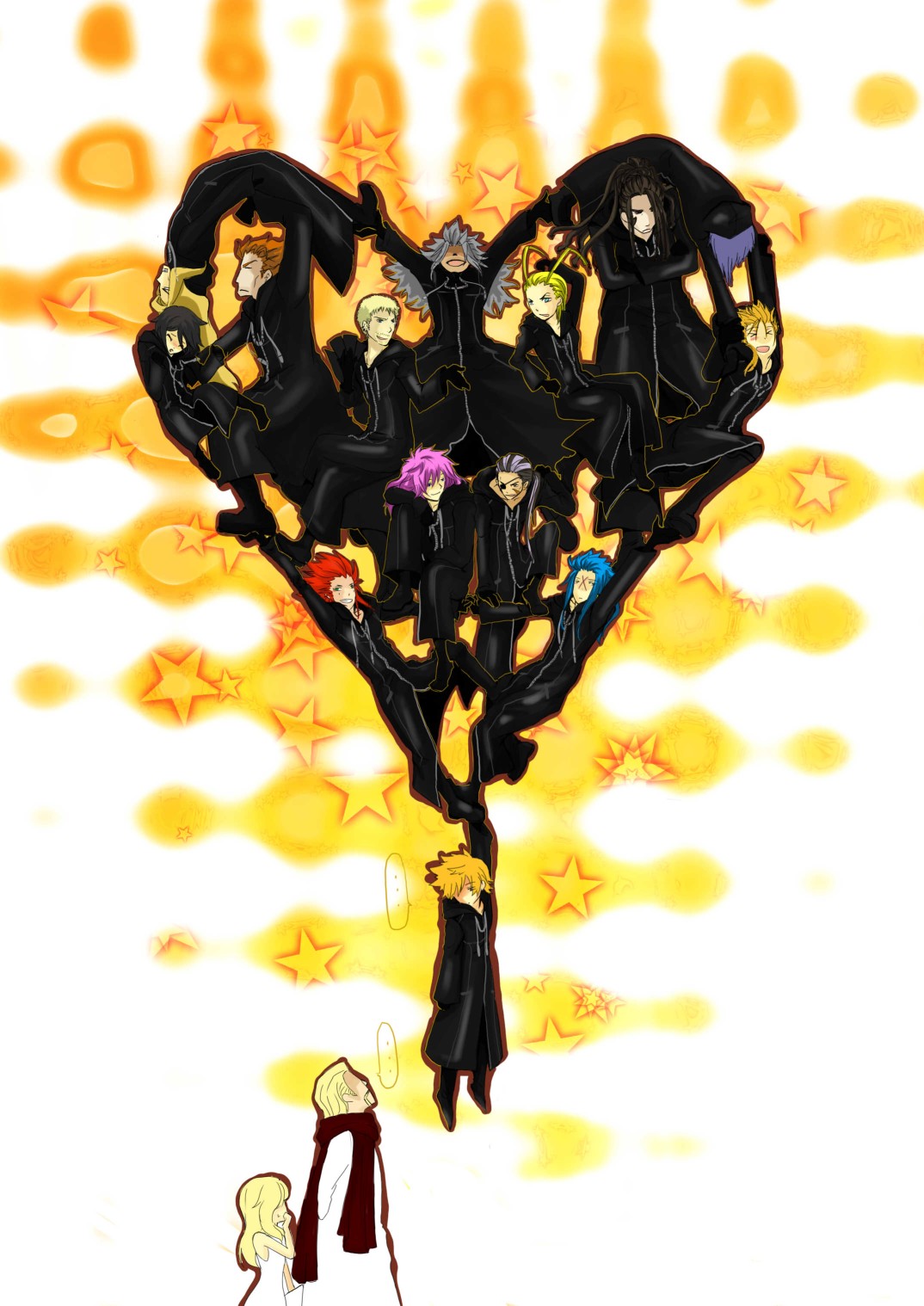 >_<, ..., ansem_the_wise, axel, beard, black_hair, blonde_hair, blue_eyes