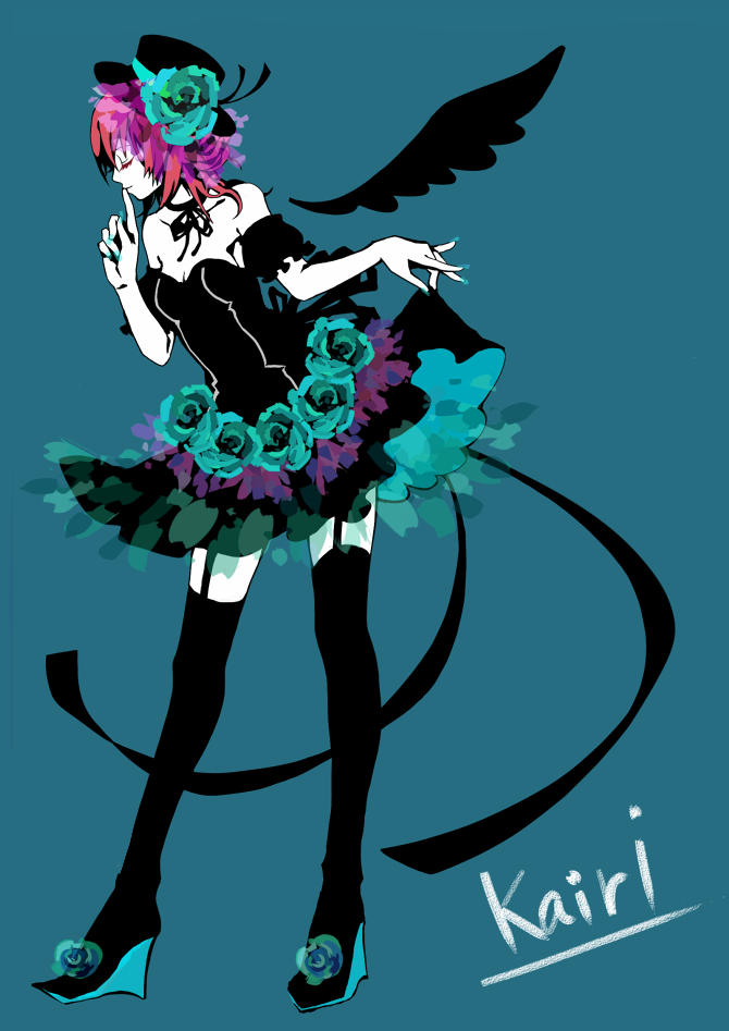 black_legwear, closed_eyes, eyes_closed, hat, kairi, kingdom_hearts, red_hair, redhead, sakana_(endokana), solo, thighhighs, wings