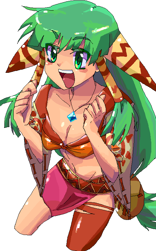 :d, feena, grandia, grandia_i, green_eyes, green_hair, hair_ornament, hair_tubes