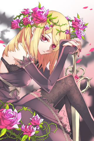 blonde_hair, bow, bra, bridal_gauntlets, dress, flower, lingerie, lowres