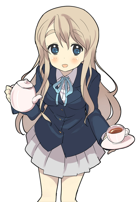 blonde_hair, blue_eyes, cup, eyebrows, k-on!, kotobuki_tsumugi, leaning, long_hair