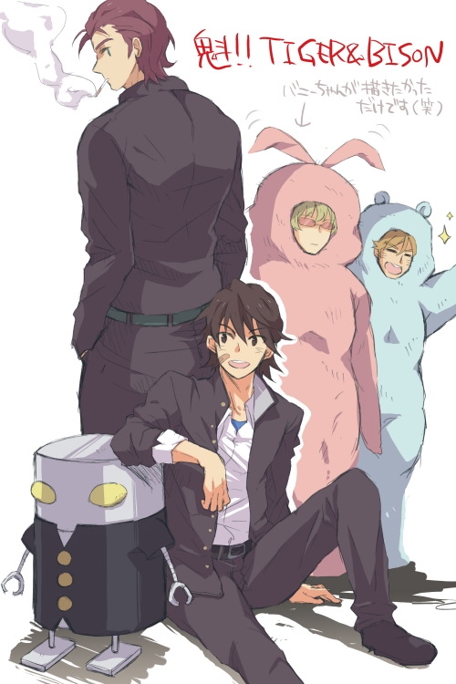 animal_costume, antonio_lopez, barnaby_brooks_jr, blonde_hair, brown_eyes, brown_hair, bunny_costume, cigarette