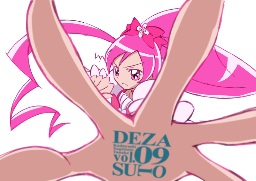 bad_id, bow, cure_blossom, foreshortening, hair_ribbon, hanasaki_tsubomi, heartcatch_precure!, kadayashi