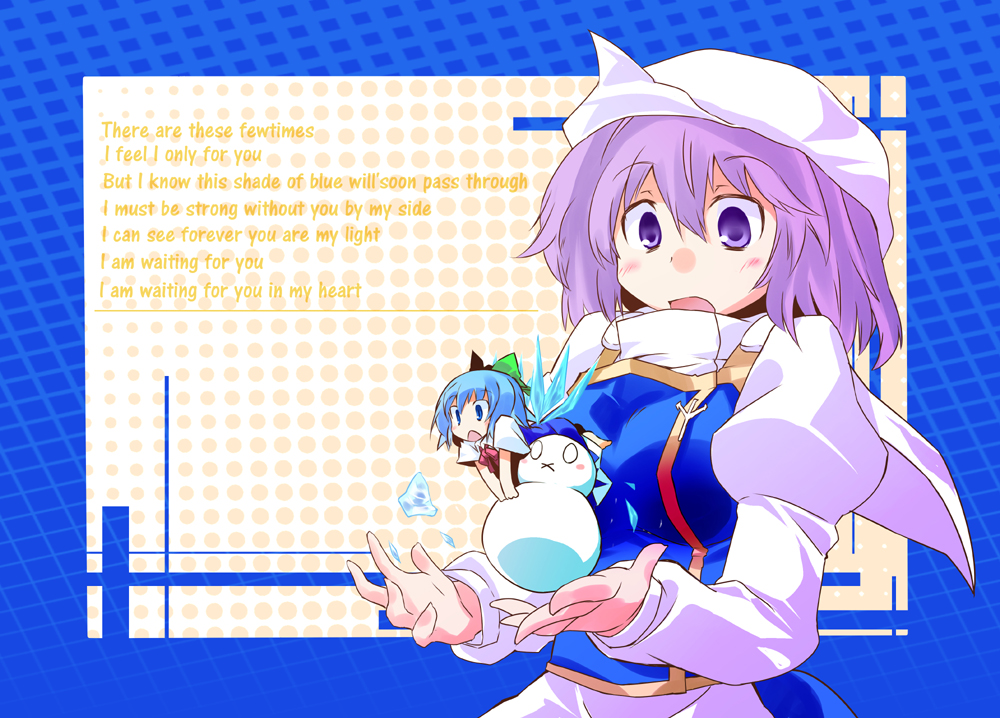 :x, blue_eyes, blue_hair, bow, bust, cirno, engrish, hair_bow