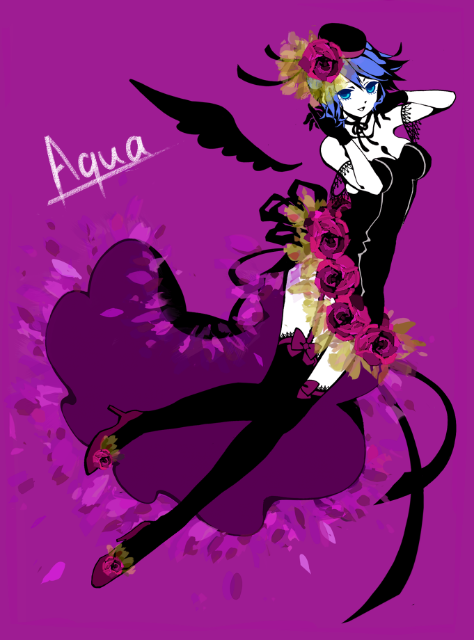 aqua_(kingdom_hearts), black_legwear, blue_hair, gloves, hat, high_heels, kingdom_hearts, kingdom_hearts_birth_by_sleep, sakana_(endokana), short_hair, thighhighs, wings