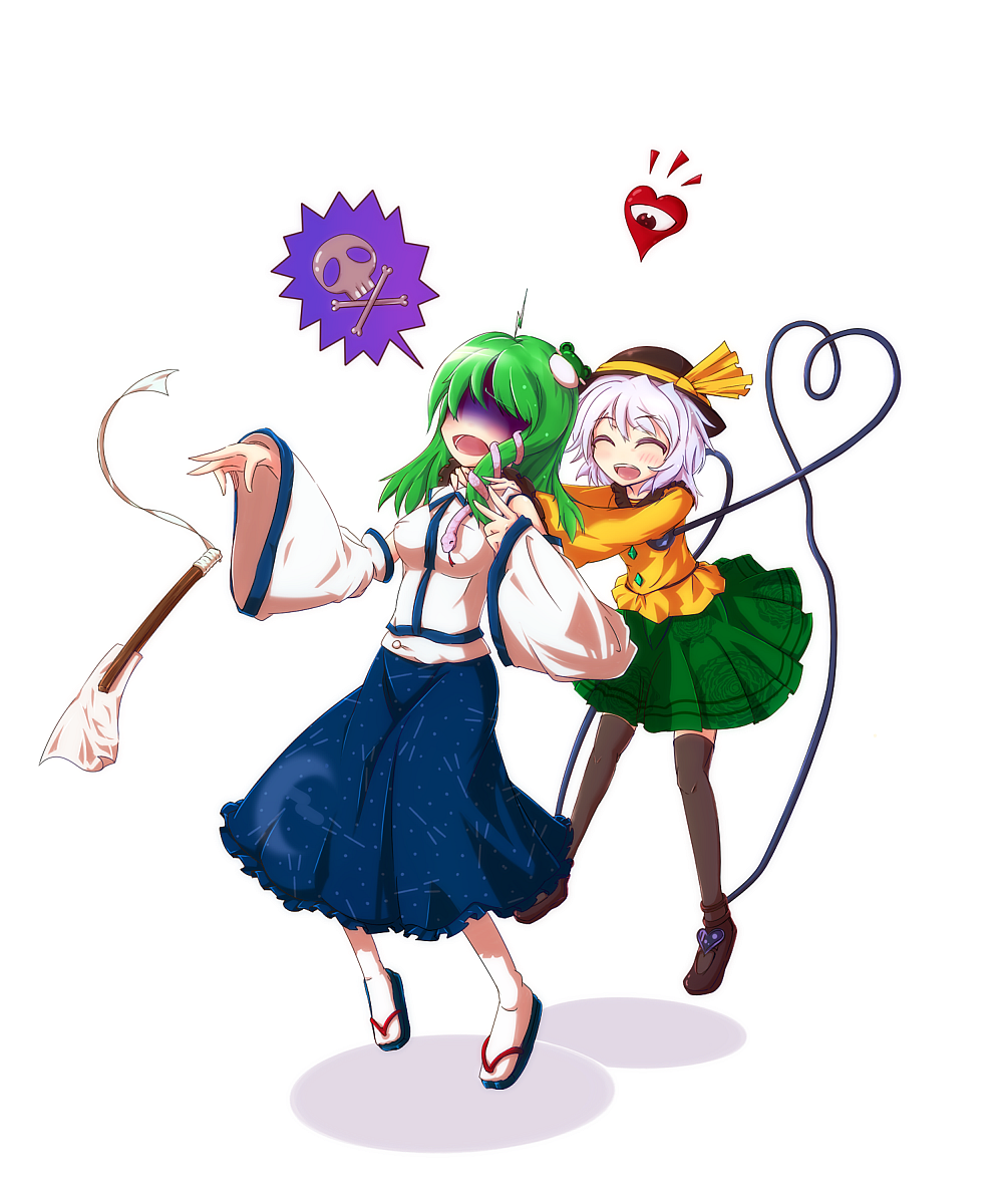 detached_sleeves, frog, green_hair, hair_ornament, hat, heart, heart_of_string, highres
