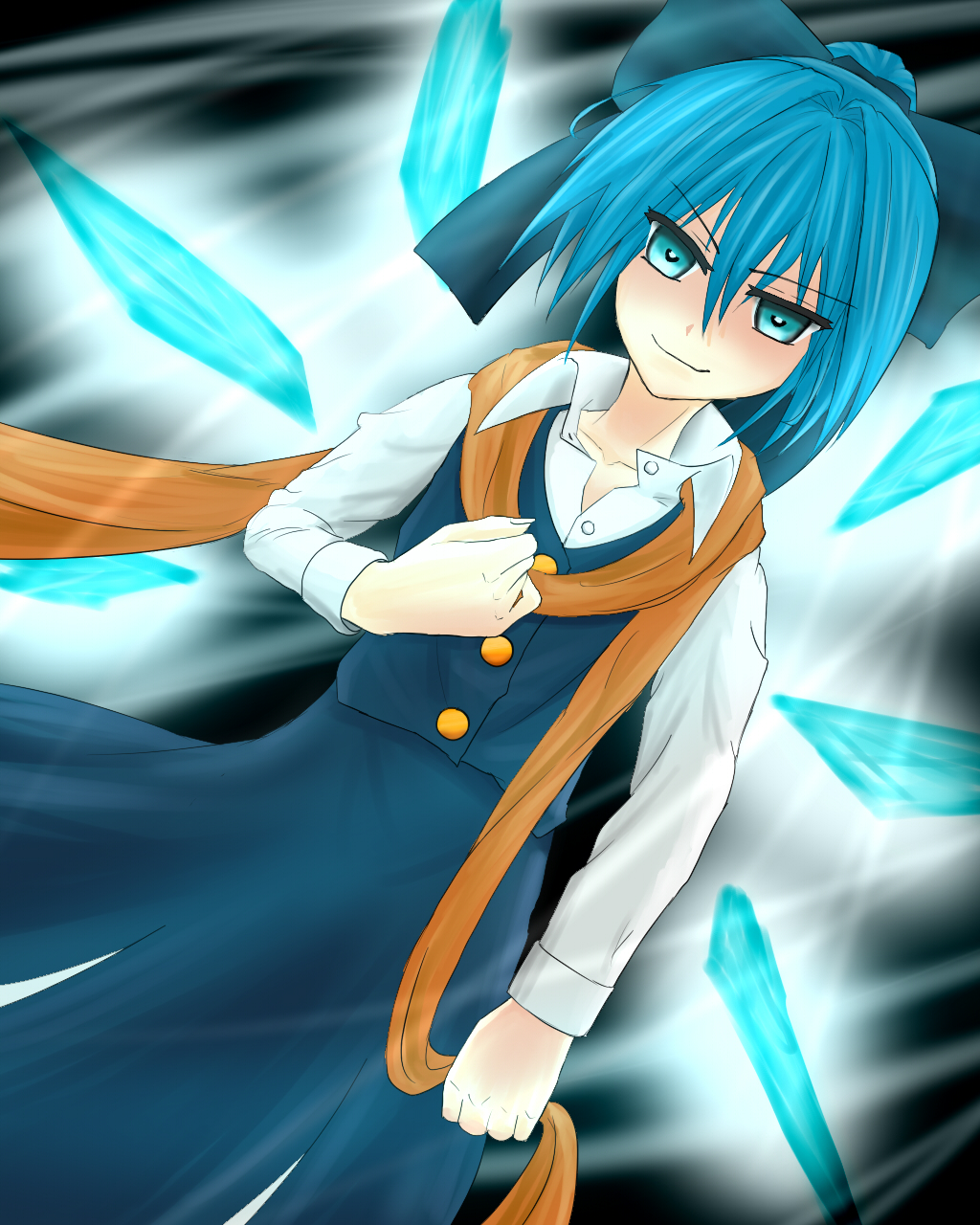 blue_eyes, blue_hair, bow, cirno, cirno-nee, hair_bow, highres, scarf