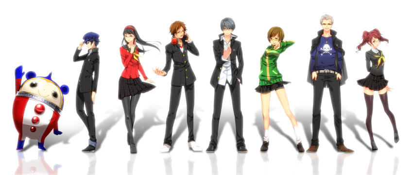 3boys, 4girls, arm_up, ashitaba, ashitaba_(fuki), bad_id, black_hair, black_legwear