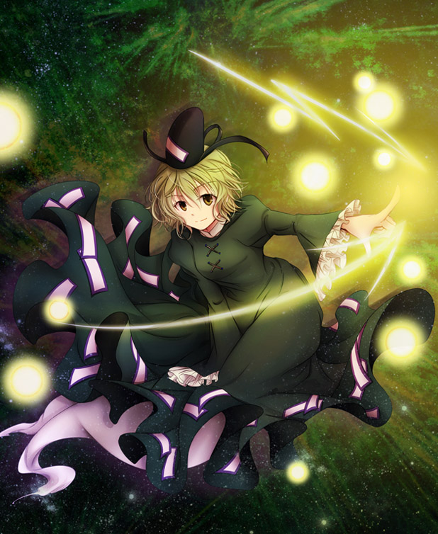 akasaka_sakasu, blonde_hair, danmaku, dress, ghost, ghost_tail, green_dress, hat