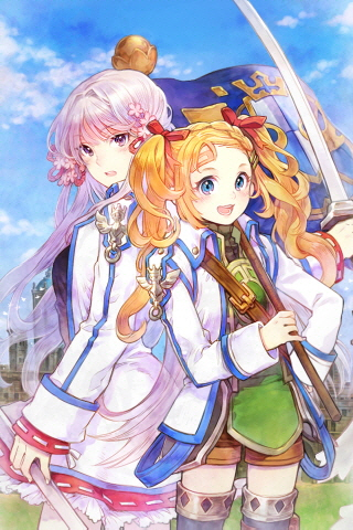 badge, belt, blonde_hair, blue_eyes, braid, coat, flag, flat_chest