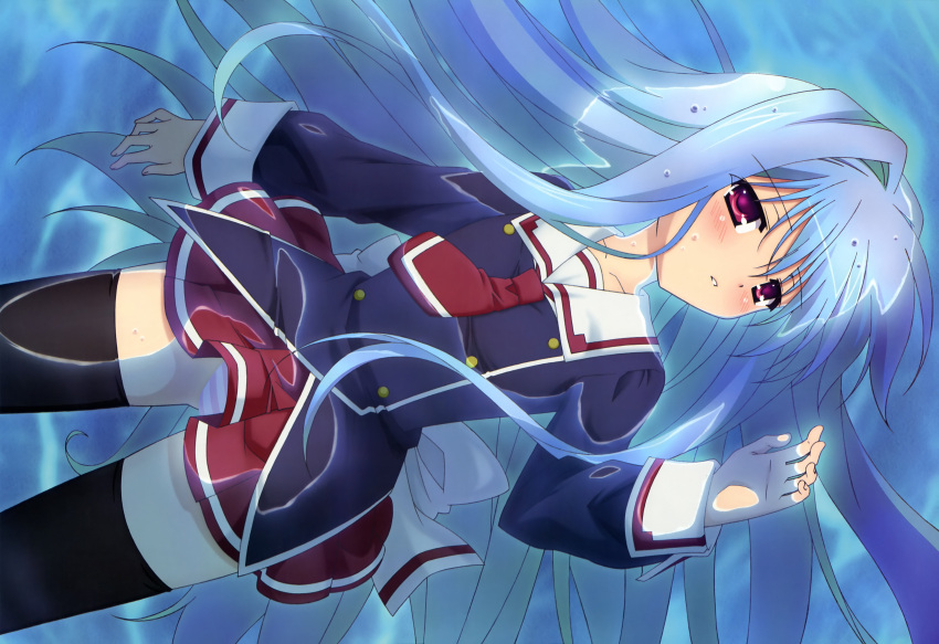 absurdres, afloat, black_legwear, blue_hair, blush, cube_x_cursed_x_curious, fear_kubrick, floating