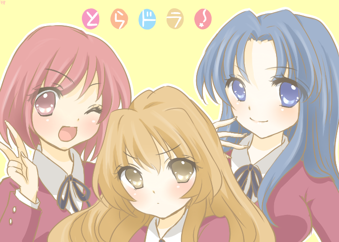 blue_eyes, blue_hair, brown_eyes, brown_hair, kawashima_ami, kushieda_minori, long_hair, mashiro_momo
