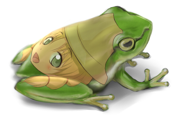 ao_usagi, blonde_hair, bodypaint, dokonjou_gaeru, face, frog, green_eyes, hat