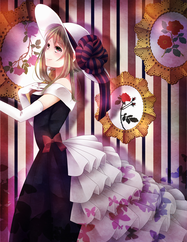 dress, elbow_gloves, gloves, green_eyes, green_hair, gumi, hat, short_hair