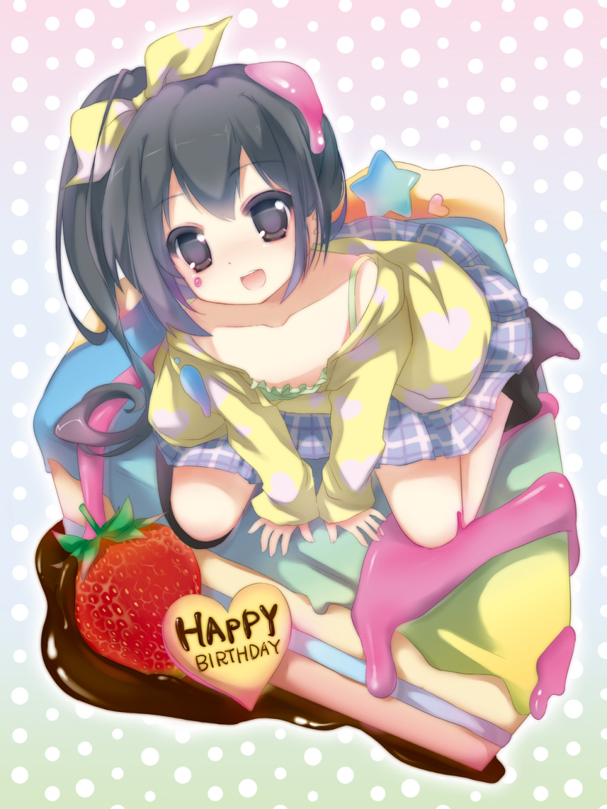 black_eyes, black_hair, cake, food, haruna_mahiru, highres, k-on!, long_hair