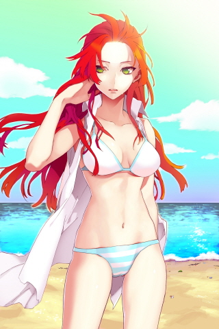 bikini, breasts, coat, jaina_preventer, jeyina, long_hair, lowres, navel