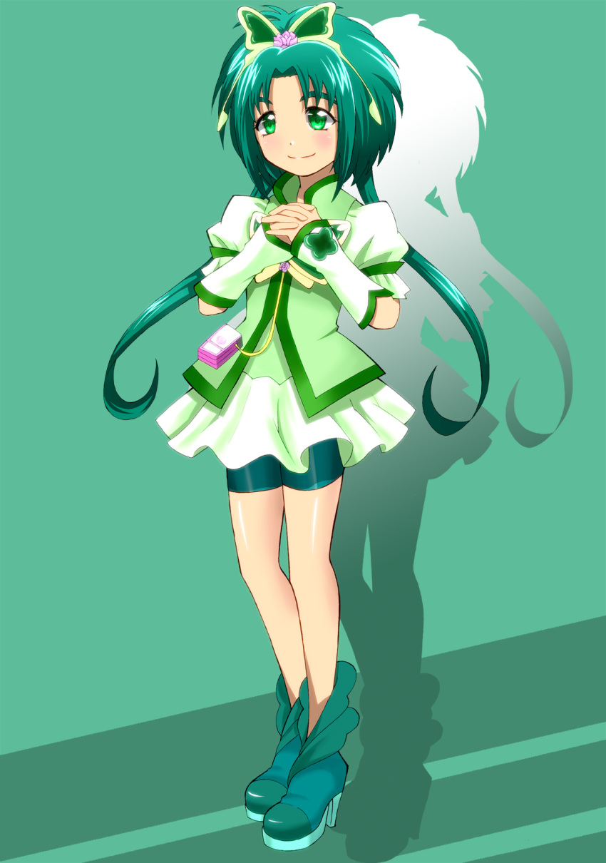 akimoto_komachi, cure_mint, green, green_background, green_eyes, green_hair, gyuniku, highres