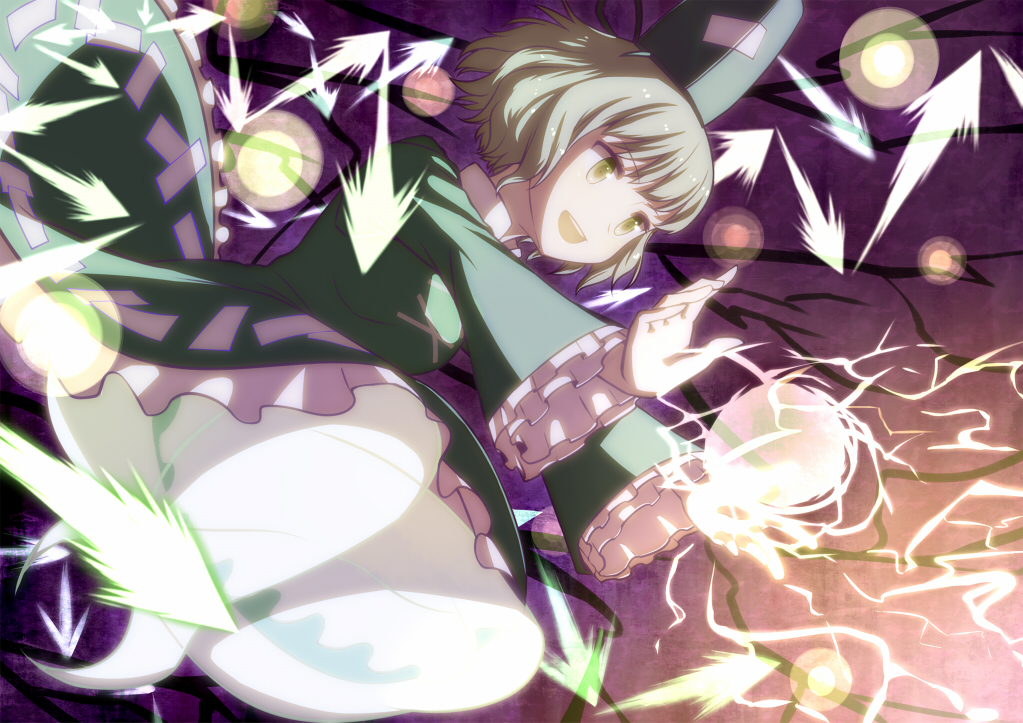danmaku, dress, energy_ball, ghost, ghost_tail, green_dress, green_eyes, green_hair