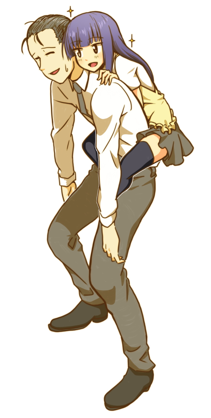 black_legwear, closed_eyes, eyes_closed, highres, long_hair, necktie, open_mouth, otoo_hyougo