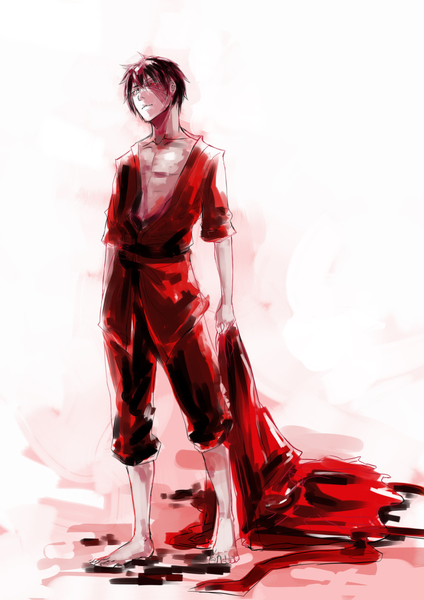 1boy, avatar:_the_last_airbender, avatar_legends, barefoot, belt, cloak, dark_hair, highres
