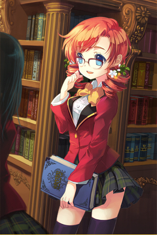 black_hair, blazer, blue_eyes, book, bow, brenika_answer, dress_shirt, drill_hair