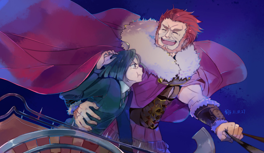 :t, beard, bob_cut, cape, chariot, facial_hair, fate/stay_night, fate/zero