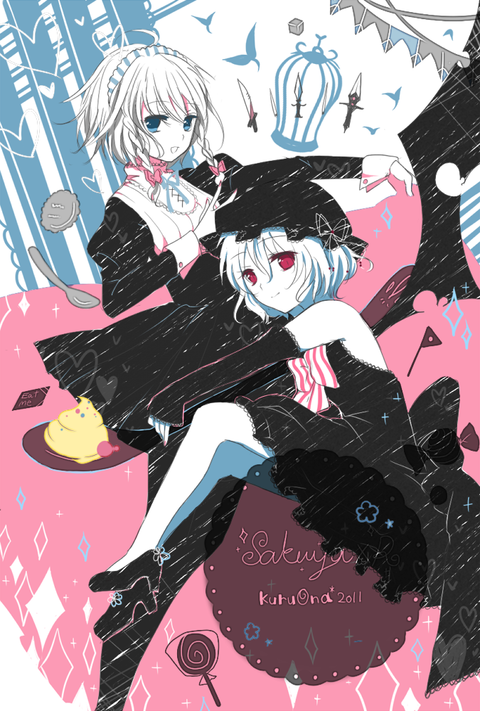alternate_color, alternate_costume, bare_shoulders, birdcage, cage, candy, detached_sleeves, hat