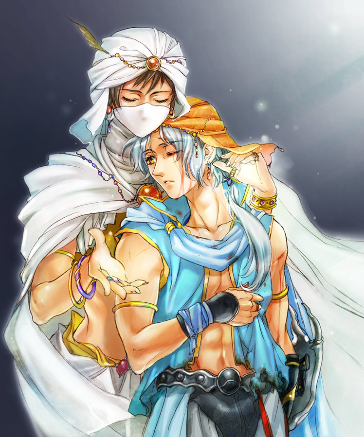 bandana, blood, bracelet, brown_hair, closed_eyes, eyes_closed, final_fantasy, final_fantasy_ii