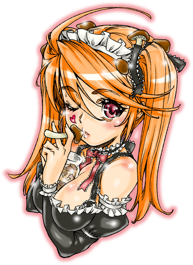 blonde_hair, frills, heart, long_hair, maid, mushroom, original, red_eyes