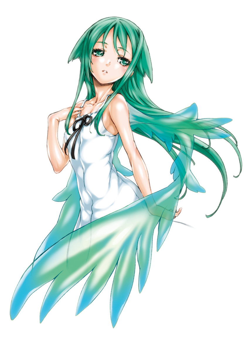 green_eyes, green_hair, highres, long_hair, saya, saya_no_uta, solo, urabecat