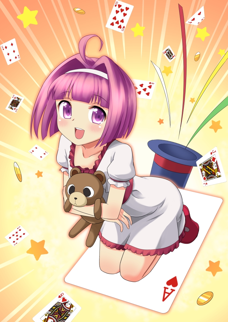 ahoge, bear, blush, card, cards, choco_(rio), falling_card, hat